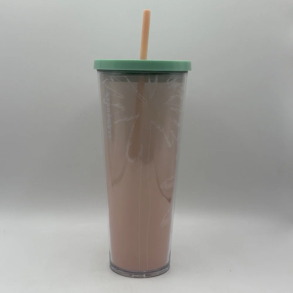 Starbucks Los Angeles Palm Tree‎ Tumbler Pink Green Straw NEW